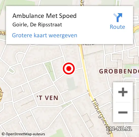 Locatie op kaart van de 112 melding: Ambulance Met Spoed Naar Goirle, De Ripsstraat op 6 januari 2015 22:15