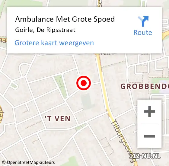 Locatie op kaart van de 112 melding: Ambulance Met Grote Spoed Naar Goirle, De Ripsstraat op 6 januari 2015 22:16