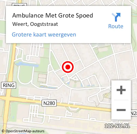 Locatie op kaart van de 112 melding: Ambulance Met Grote Spoed Naar Weert, Oogststraat op 26 oktober 2013 21:15