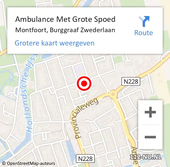 Locatie op kaart van de 112 melding: Ambulance Met Grote Spoed Naar Montfoort, Burggraaf Zwederlaan op 7 januari 2015 00:20