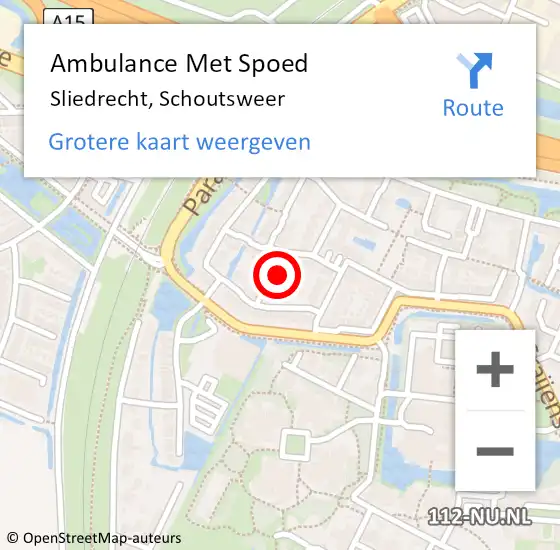 Locatie op kaart van de 112 melding: Ambulance Met Spoed Naar Sliedrecht, Schoutsweer op 7 januari 2015 01:10