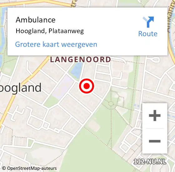 Locatie op kaart van de 112 melding: Ambulance Hoogland, Plataanweg op 7 januari 2015 04:45