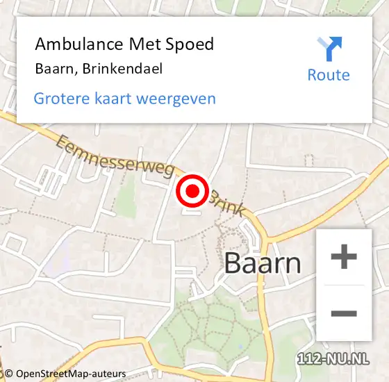 Locatie op kaart van de 112 melding: Ambulance Met Spoed Naar Baarn, Brinkendael op 7 januari 2015 08:37