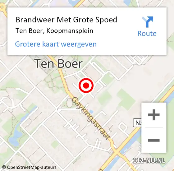 Locatie op kaart van de 112 melding: Brandweer Met Grote Spoed Naar Ten Boer, Koopmansplein op 7 januari 2015 09:06