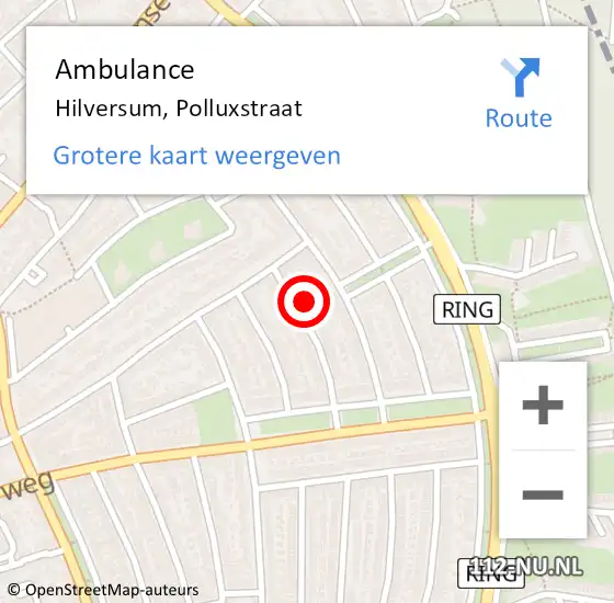 Locatie op kaart van de 112 melding: Ambulance Hilversum, Polluxstraat op 7 januari 2015 09:27