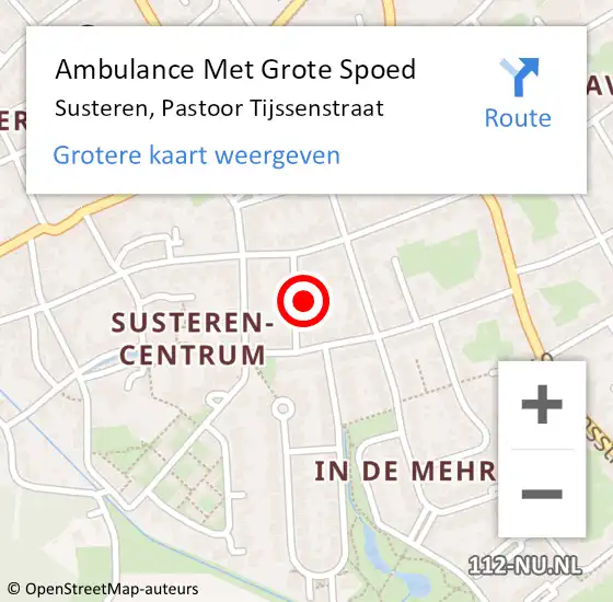 Locatie op kaart van de 112 melding: Ambulance Met Grote Spoed Naar Susteren, Pastoor Tijssenstraat op 7 januari 2015 10:22