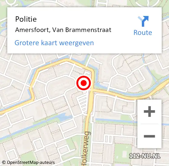 Locatie op kaart van de 112 melding: Politie Amersfoort, Van Brammenstraat op 7 januari 2015 10:51
