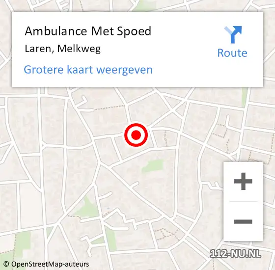 Locatie op kaart van de 112 melding: Ambulance Met Spoed Naar Laren, Melkweg op 7 januari 2015 10:56