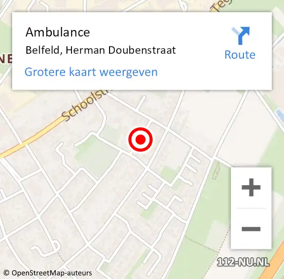 Locatie op kaart van de 112 melding: Ambulance Belfeld, Herman Doubenstraat op 7 januari 2015 12:11