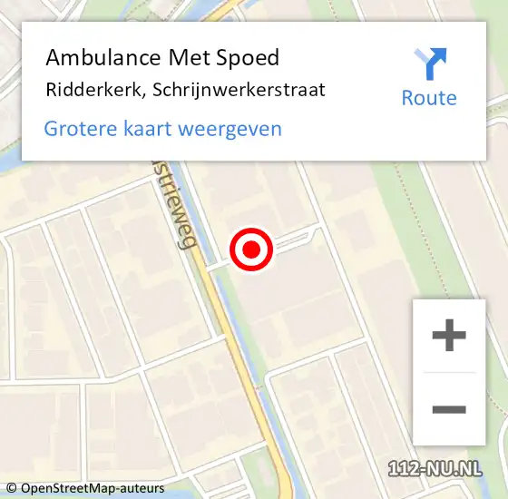 Locatie op kaart van de 112 melding: Ambulance Met Spoed Naar Ridderkerk, Schrijnwerkerstraat op 7 januari 2015 13:02