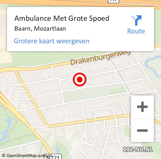 Locatie op kaart van de 112 melding: Ambulance Met Grote Spoed Naar Baarn, Mozartlaan op 7 januari 2015 13:18