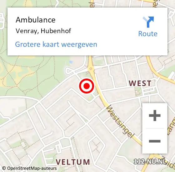 Locatie op kaart van de 112 melding: Ambulance Venray, Hubenhof op 7 januari 2015 15:00