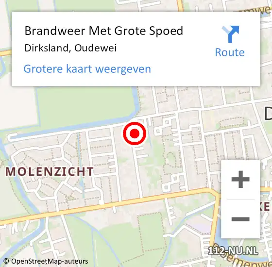 Locatie op kaart van de 112 melding: Brandweer Met Grote Spoed Naar Dirksland, Oudewei op 7 januari 2015 15:26