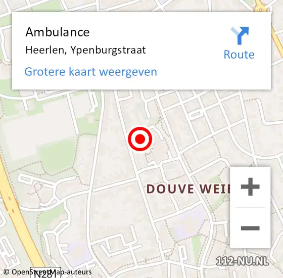 Locatie op kaart van de 112 melding: Ambulance Heerlen, Ypenburgstraat op 7 januari 2015 15:35