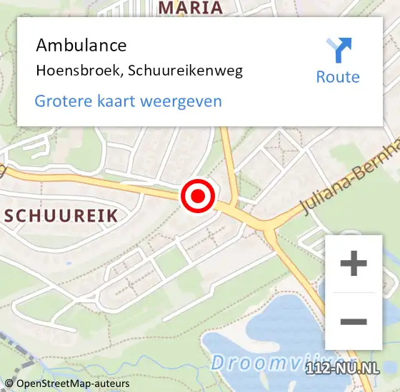 Locatie op kaart van de 112 melding: Ambulance Hoensbroek, Schuureikenweg op 7 januari 2015 17:39