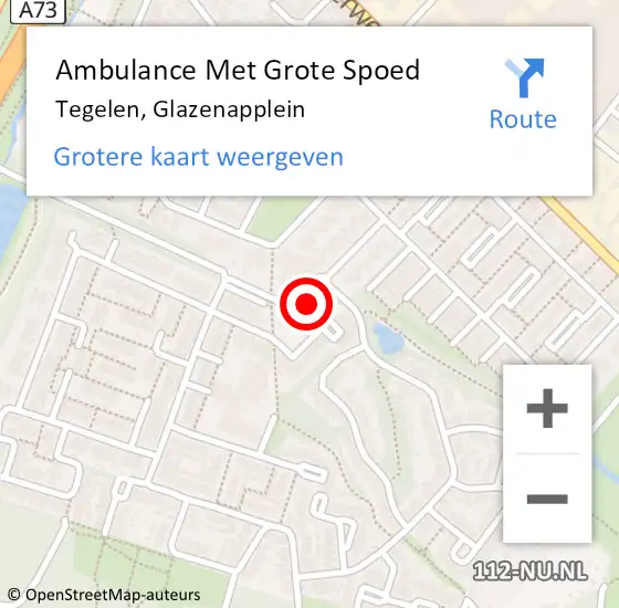 Locatie op kaart van de 112 melding: Ambulance Met Grote Spoed Naar Tegelen, Glazenapplein op 7 januari 2015 17:51