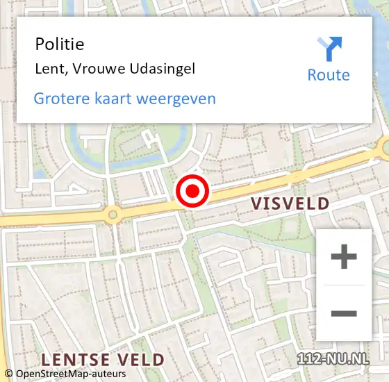 Locatie op kaart van de 112 melding: Politie Lent, Vrouwe Udasingel op 7 januari 2015 18:01