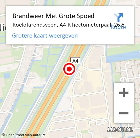 Locatie op kaart van de 112 melding: Brandweer Met Grote Spoed Naar Roelofarendsveen, A4 L hectometerpaal: 21,6 op 7 januari 2015 18:07