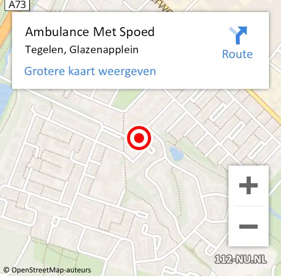 Locatie op kaart van de 112 melding: Ambulance Met Spoed Naar Tegelen, Glazenapplein op 7 januari 2015 18:21