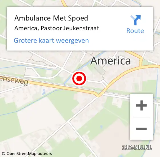 Locatie op kaart van de 112 melding: Ambulance Met Spoed Naar America, Pastoor Jeukenstraat op 7 januari 2015 18:48