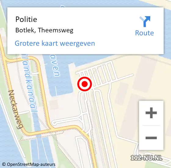 Locatie op kaart van de 112 melding: Politie Botlek, Theemsweg op 7 januari 2015 21:55