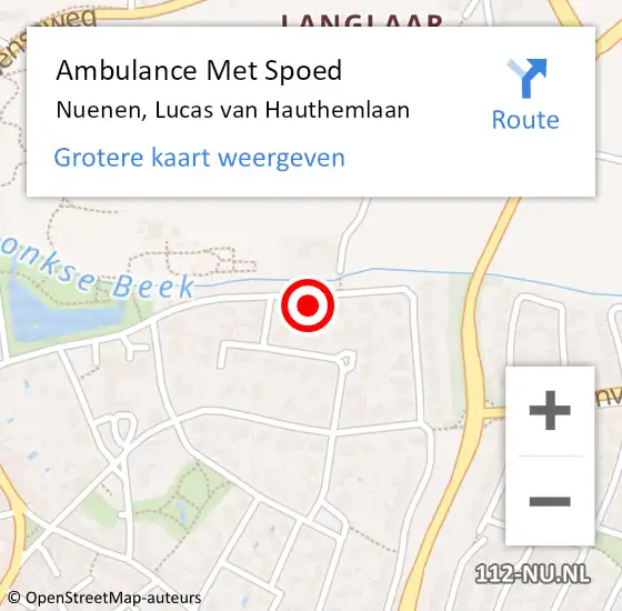 Locatie op kaart van de 112 melding: Ambulance Met Spoed Naar Nuenen, Lucas van Hauthemlaan op 8 januari 2015 01:55