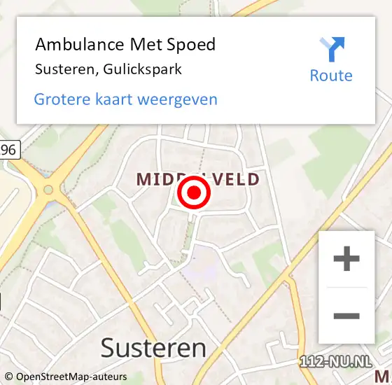 Locatie op kaart van de 112 melding: Ambulance Met Spoed Naar Susteren, Gulickspark op 8 januari 2015 05:08