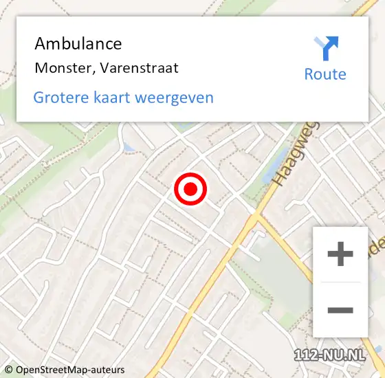 Locatie op kaart van de 112 melding: Ambulance Monster, Varenstraat op 8 januari 2015 08:18