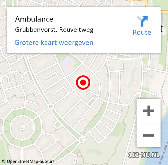 Locatie op kaart van de 112 melding: Ambulance Grubbenvorst, Reuveltweg op 8 januari 2015 08:58