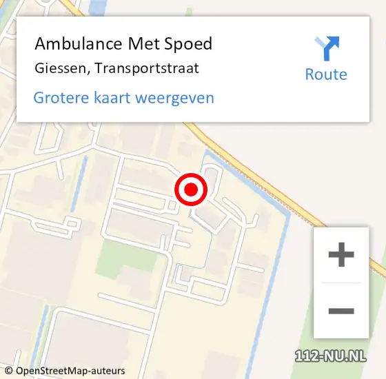 Locatie op kaart van de 112 melding: Ambulance Met Spoed Naar Giessen, Transportstraat op 8 januari 2015 09:18