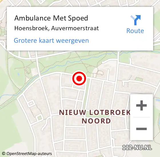 Locatie op kaart van de 112 melding: Ambulance Met Spoed Naar Hoensbroek, Auvermoerstraat op 8 januari 2015 09:23