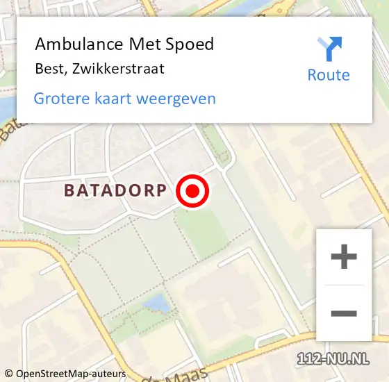 Locatie op kaart van de 112 melding: Ambulance Met Spoed Naar Best, Zwikkerstraat op 8 januari 2015 09:23