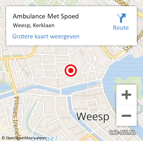 Locatie op kaart van de 112 melding: Ambulance Met Spoed Naar Weesp, Kerklaan op 8 januari 2015 12:18