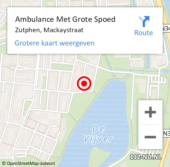 Locatie op kaart van de 112 melding: Ambulance Met Grote Spoed Naar Zutphen, Mackaystraat op 8 januari 2015 12:50