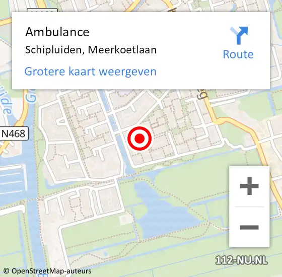 Locatie op kaart van de 112 melding: Ambulance Schipluiden, Meerkoetlaan op 8 januari 2015 12:54