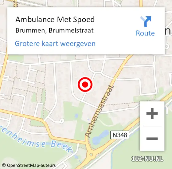 Locatie op kaart van de 112 melding: Ambulance Met Spoed Naar Brummen, Brummelstraat op 8 januari 2015 13:11