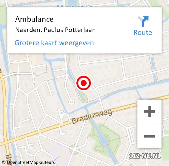 Locatie op kaart van de 112 melding: Ambulance Naarden, Paulus Potterlaan op 8 januari 2015 13:36