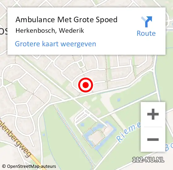 Locatie op kaart van de 112 melding: Ambulance Met Grote Spoed Naar Herkenbosch, Wederik op 8 januari 2015 14:27