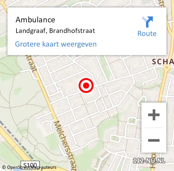 Locatie op kaart van de 112 melding: Ambulance Landgraaf, Brandhofstraat op 8 januari 2015 14:42