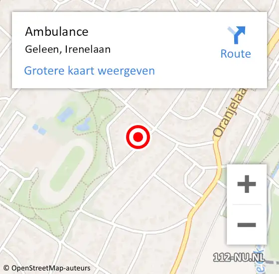 Locatie op kaart van de 112 melding: Ambulance Geleen, Irenelaan op 8 januari 2015 15:32