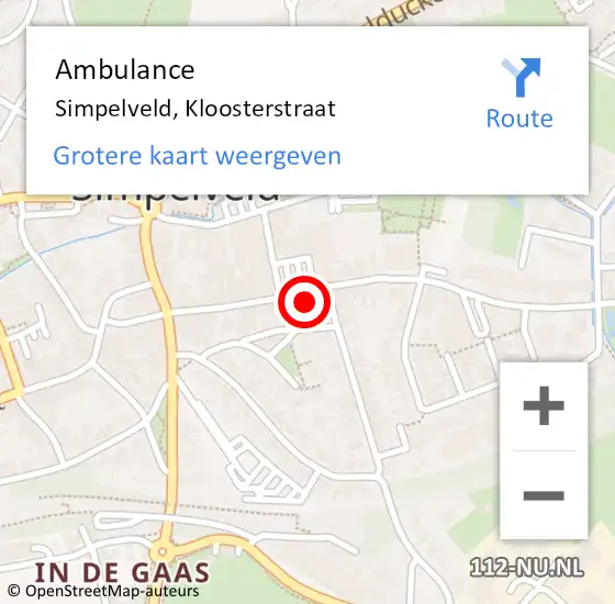 Locatie op kaart van de 112 melding: Ambulance Simpelveld, Kloosterstraat op 8 januari 2015 16:10