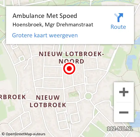 Locatie op kaart van de 112 melding: Ambulance Met Spoed Naar Hoensbroek, Mgr Drehmanstraat op 8 januari 2015 16:34