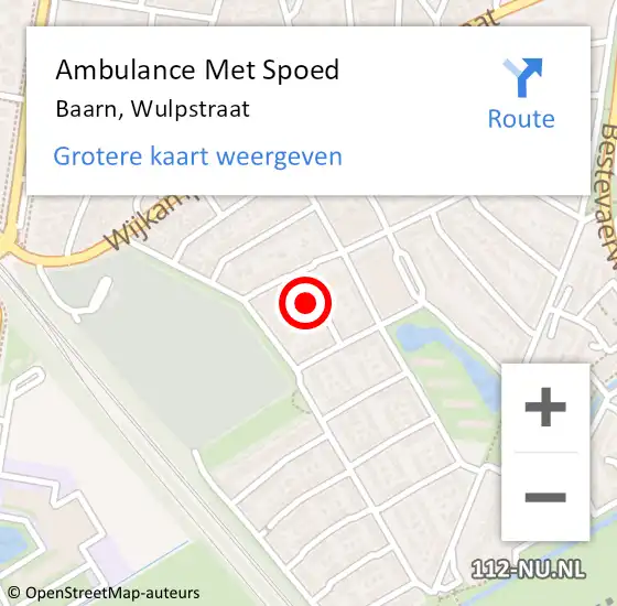 Locatie op kaart van de 112 melding: Ambulance Met Spoed Naar Baarn, Wulpstraat op 8 januari 2015 16:44