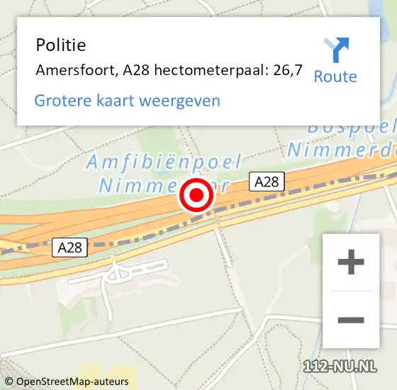 Locatie op kaart van de 112 melding: Politie Amersfoort, A28 hectometerpaal: 26,7 op 8 januari 2015 16:54