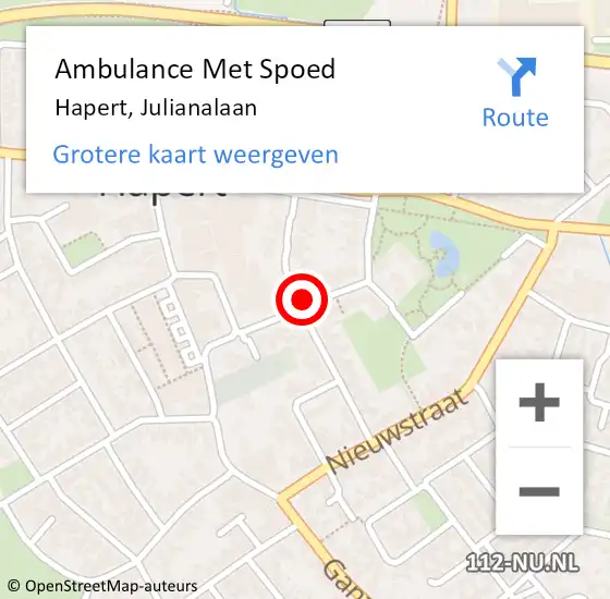 Locatie op kaart van de 112 melding: Ambulance Met Spoed Naar Hapert, Julianalaan op 8 januari 2015 16:58