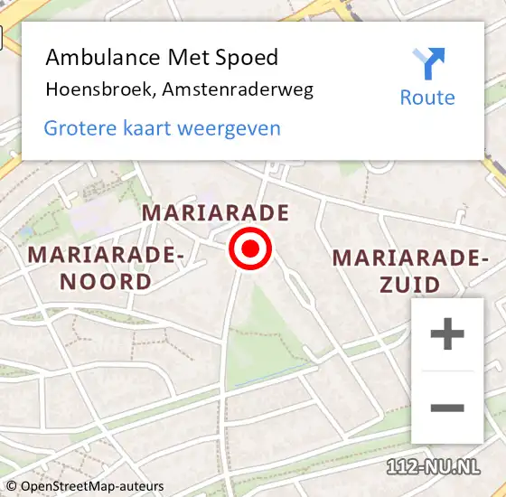 Locatie op kaart van de 112 melding: Ambulance Met Spoed Naar Hoensbroek, Amstenraderweg op 8 januari 2015 17:12