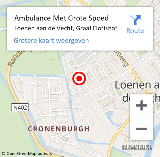 Locatie op kaart van de 112 melding: Ambulance Met Grote Spoed Naar Loenen aan de Vecht, Graaf Florishof op 8 januari 2015 18:07