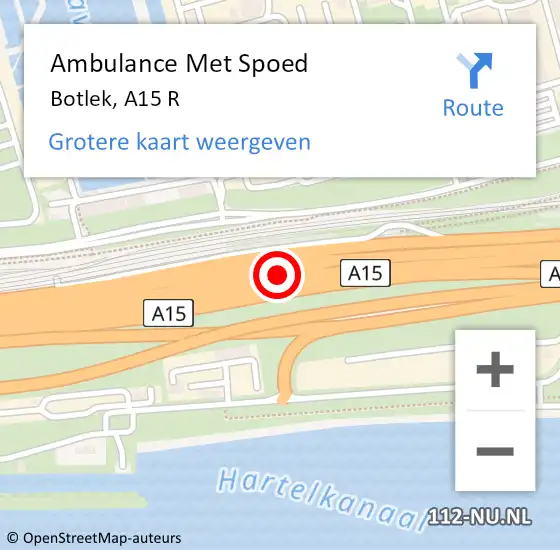 Locatie op kaart van de 112 melding: Ambulance Met Spoed Naar Botlek, A15 R op 8 januari 2015 18:15