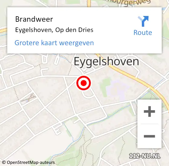 Locatie op kaart van de 112 melding: Brandweer Eygelshoven, Op den Dries op 8 januari 2015 19:47