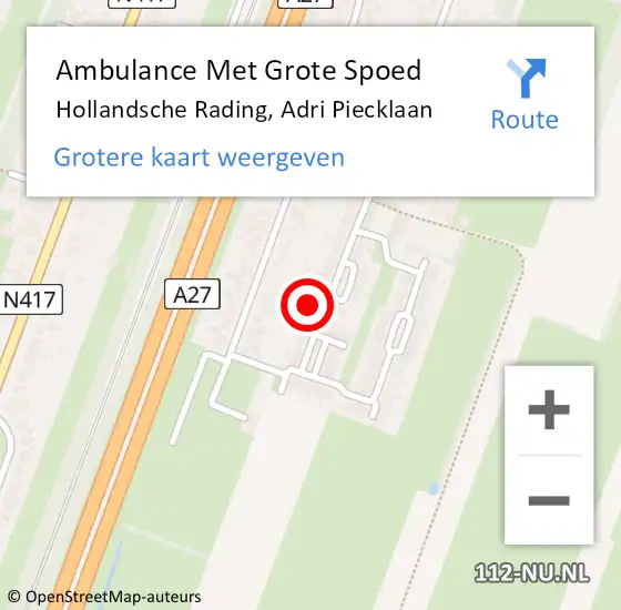 Locatie op kaart van de 112 melding: Ambulance Met Grote Spoed Naar Hollandsche Rading, Adri Piecklaan op 8 januari 2015 23:58